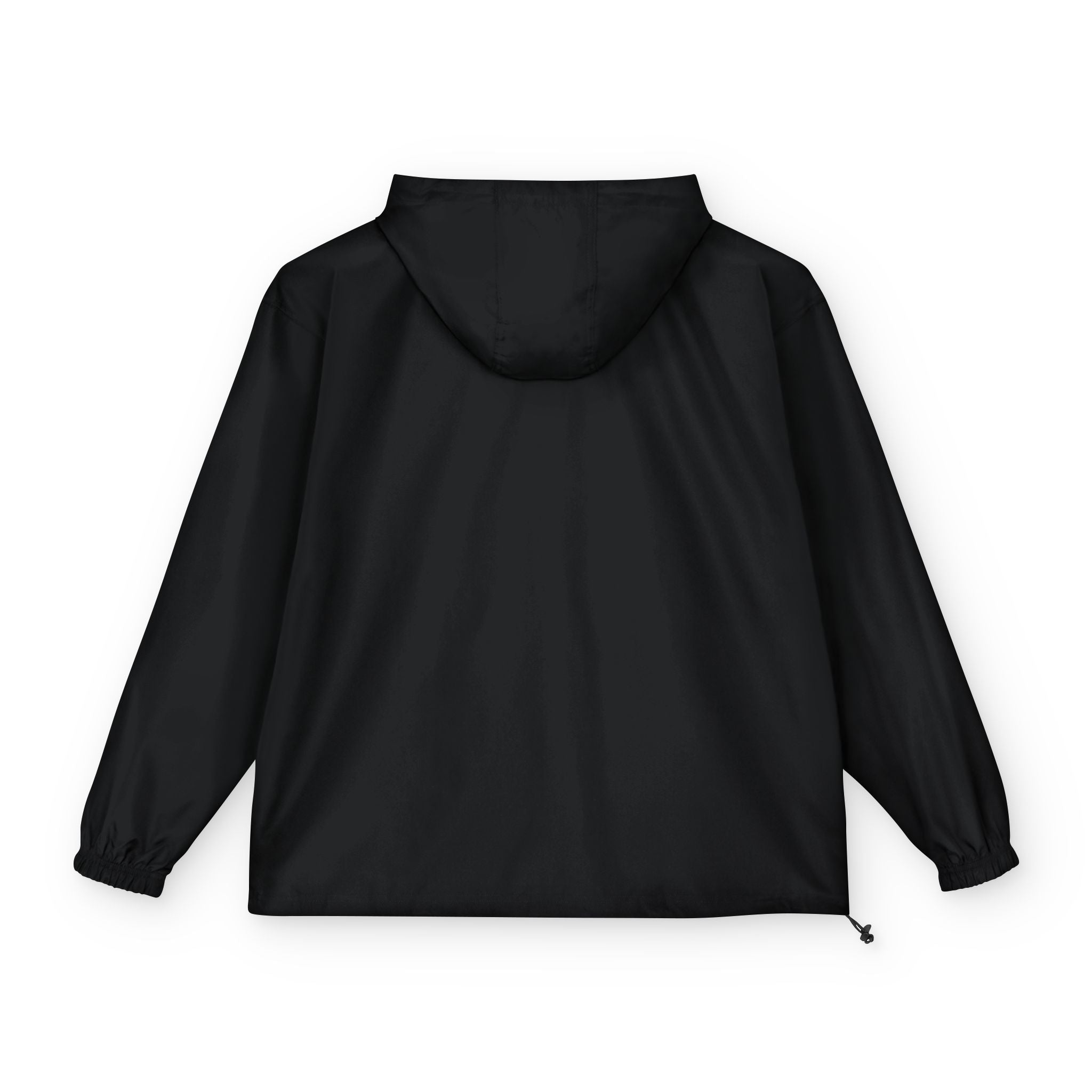 Packable Anorak Jacket — Minimal Black Windbreaker with Subtle Chest Graphic