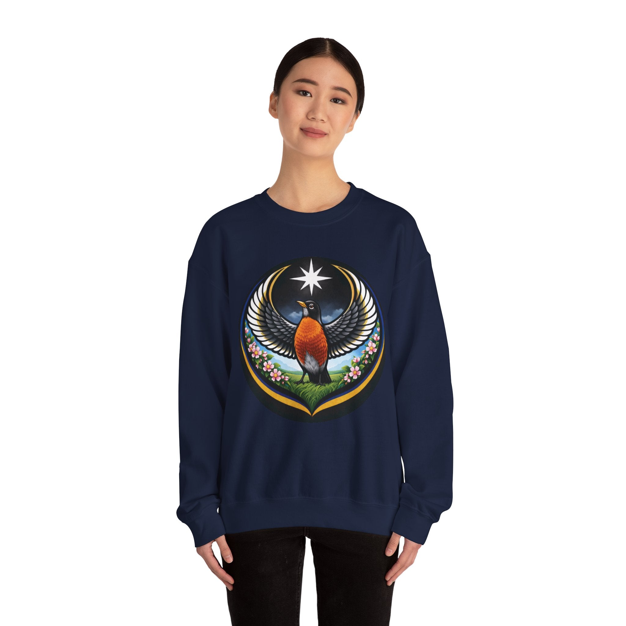 Robin State Bird Emblem Sweatshirt — Unity & Resilience (Wisconsin, Connecticut, Michigan)