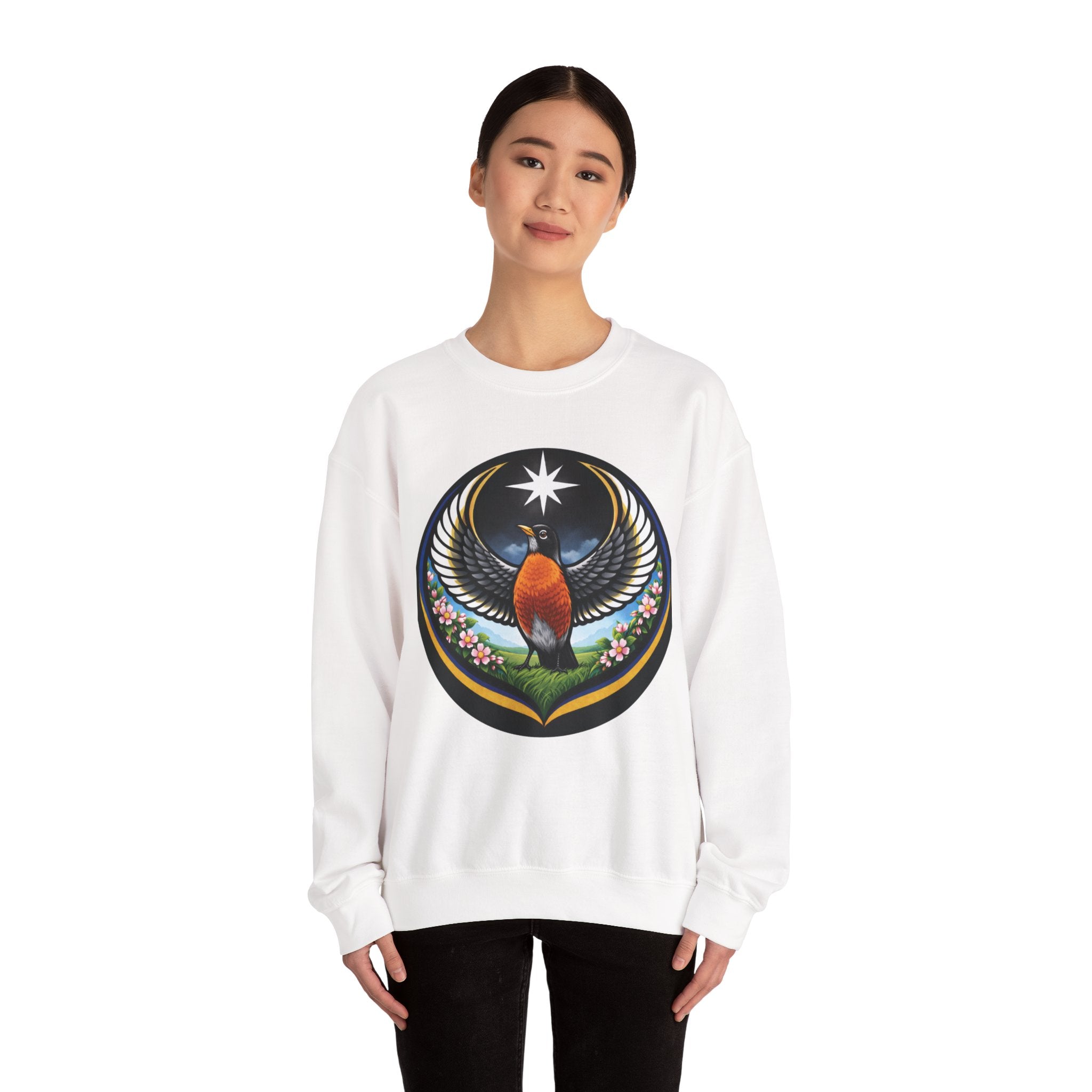 Robin State Bird Emblem Sweatshirt — Unity & Resilience (Wisconsin, Connecticut, Michigan)