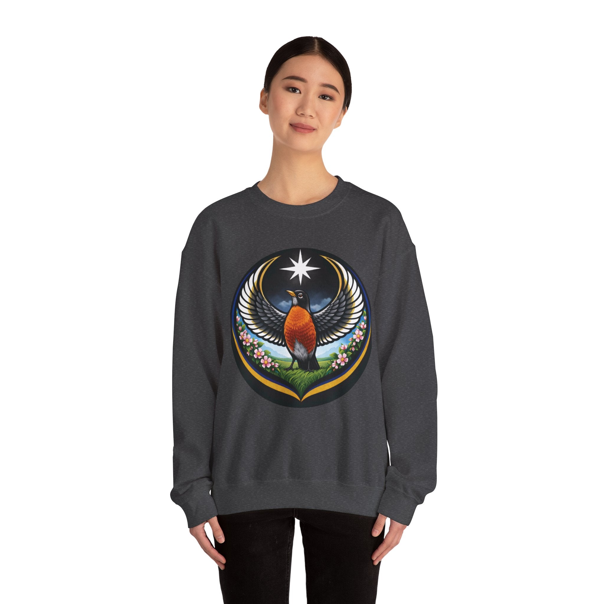 Robin State Bird Emblem Sweatshirt — Unity & Resilience (Wisconsin, Connecticut, Michigan)
