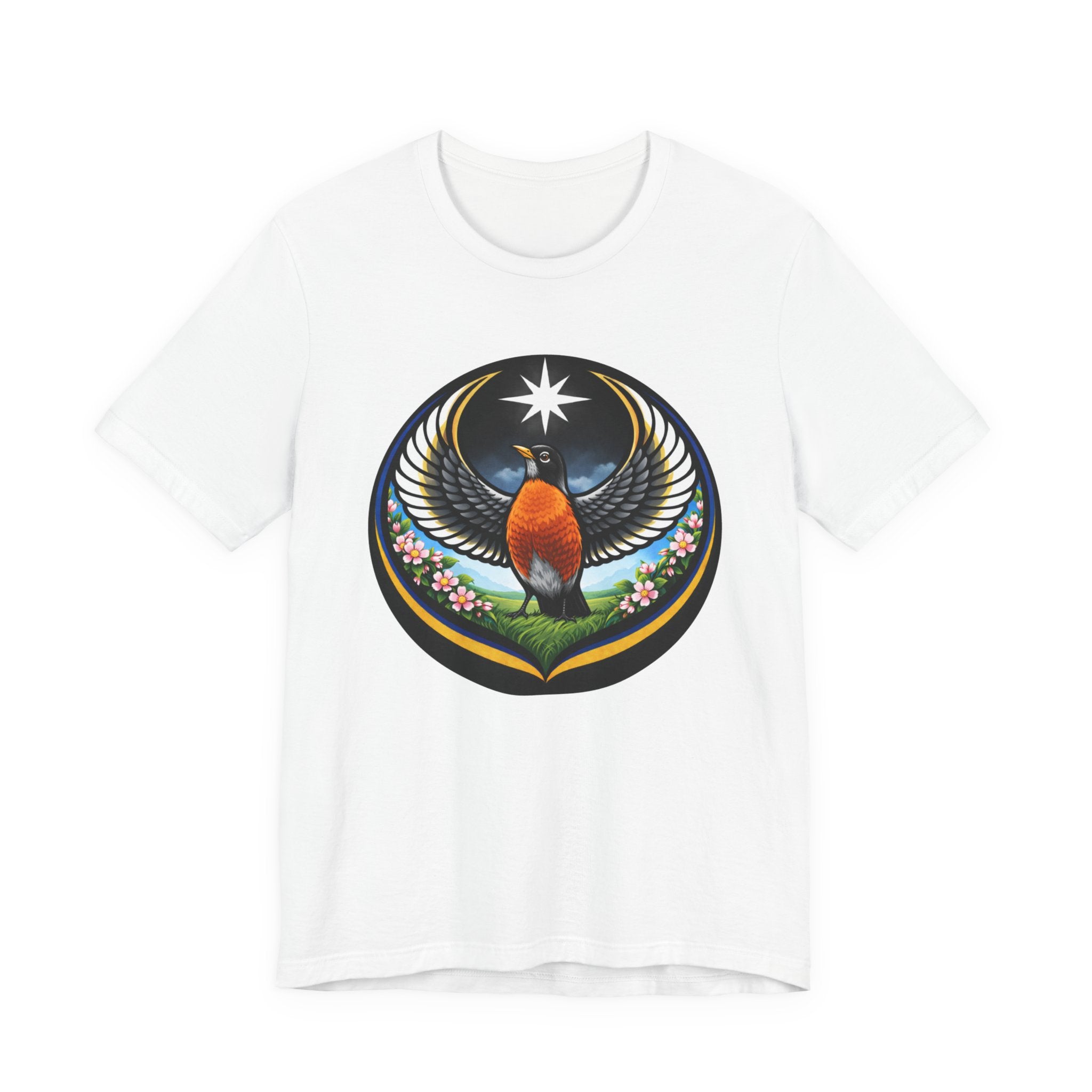 Willow Goldfinch Washington State Bird Tee — Unity & Resilience Emblem