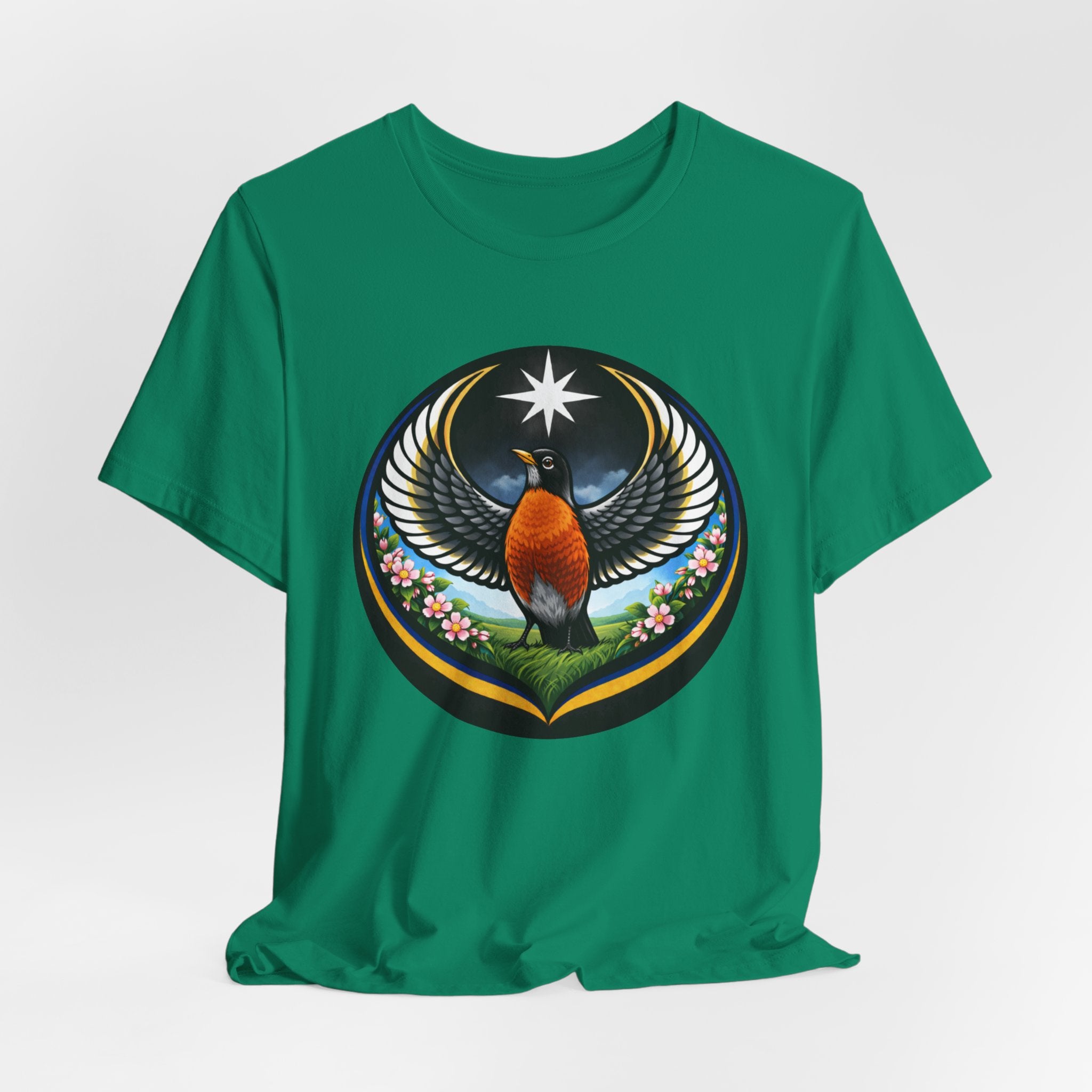 Willow Goldfinch Washington State Bird Tee — Unity & Resilience Emblem