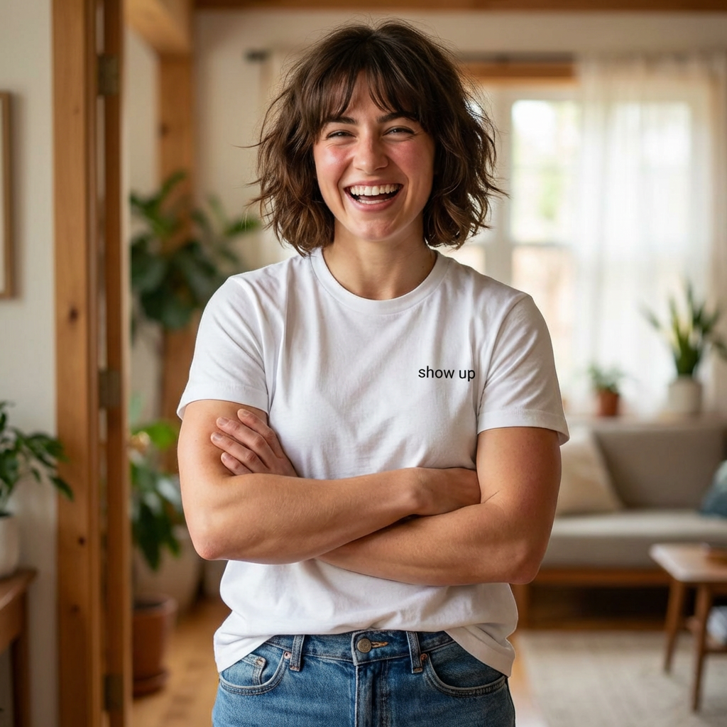 Show Up T-Shirt — Minimalist 'show up' Front & Inspirational Back Tee (Made in the USA Shirt)
