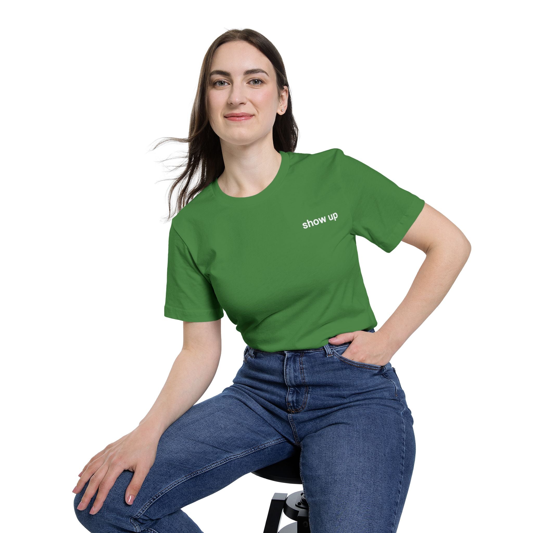 Show Up T-Shirt — Minimalist 'show up' Front & Inspirational Back Tee (Made in the USA Shirt)