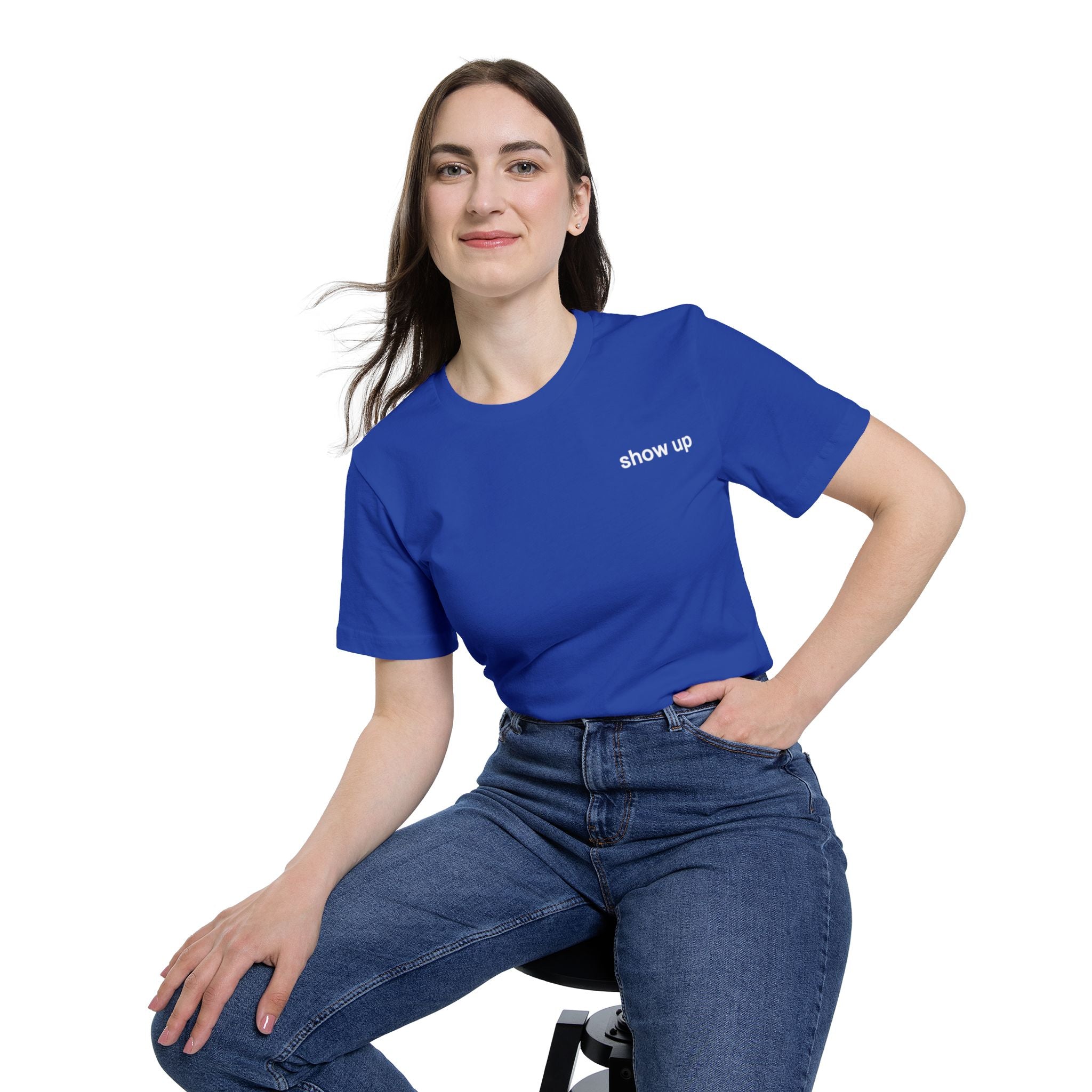 Show Up T-Shirt — Minimalist 'show up' Front & Inspirational Back Tee (Made in the USA Shirt)
