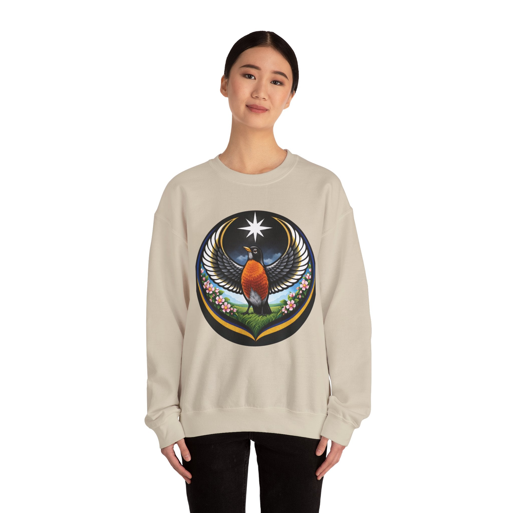Robin State Bird Emblem Sweatshirt — Unity & Resilience (Wisconsin, Connecticut, Michigan)