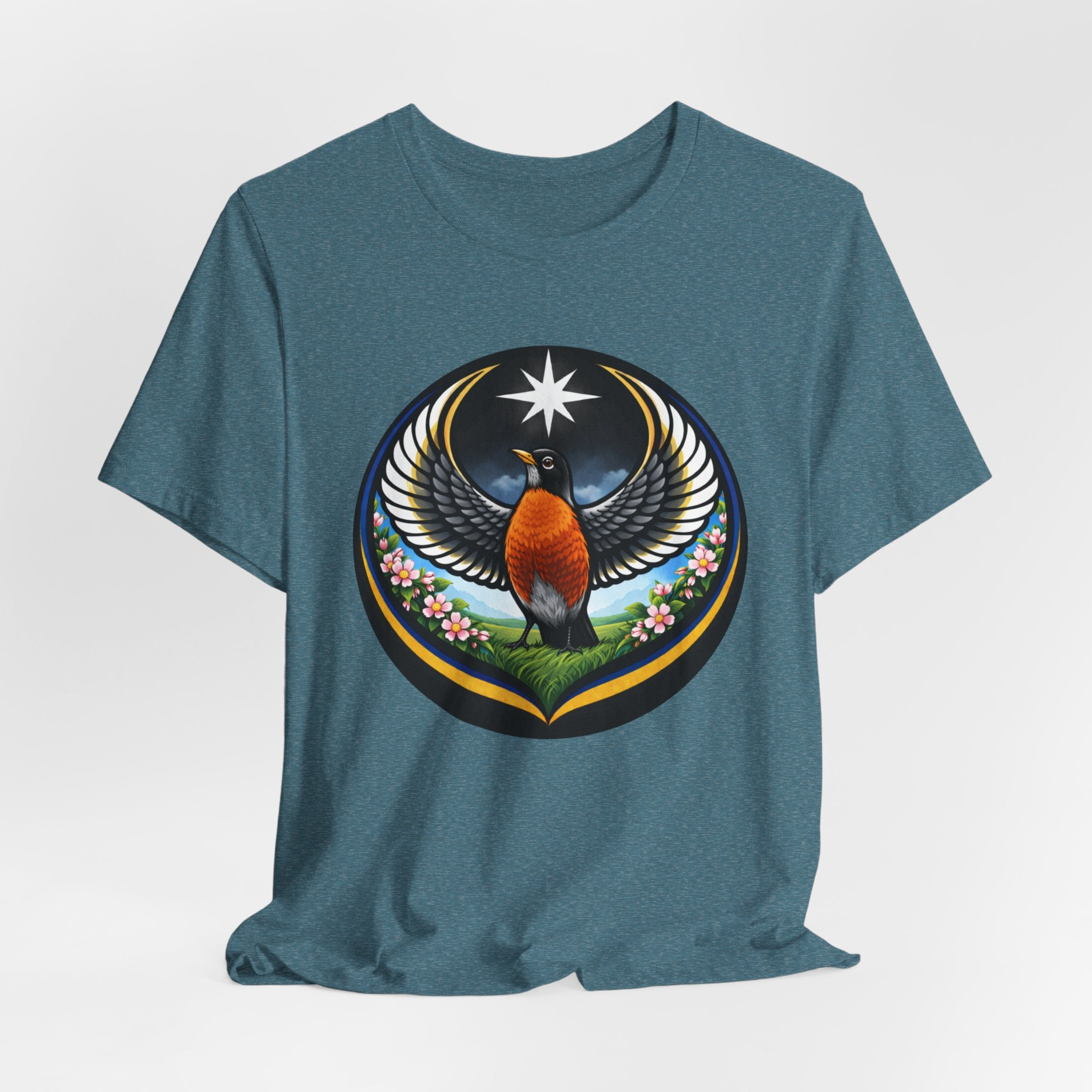 Robin State Bird Emblem Tee — Unity & Resilience Artwork (Wisconsin, Connecticut, Michigan)