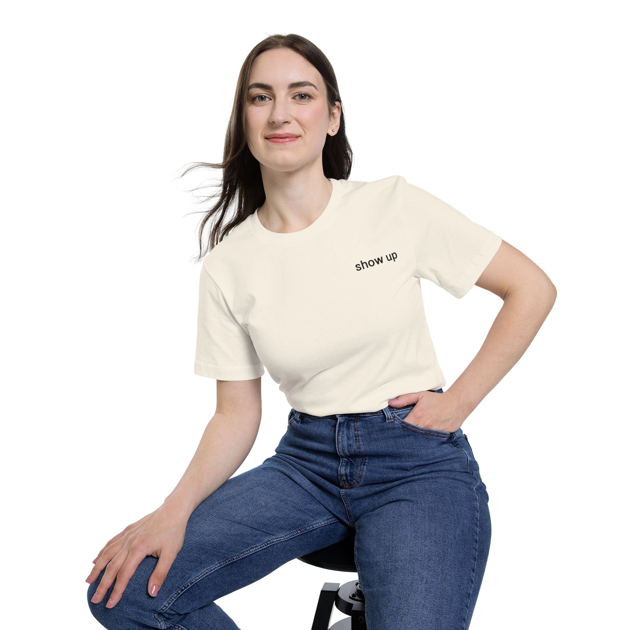 Show Up T-Shirt — Minimalist 'show up' Front & Inspirational Back Tee (Made in the USA Shirt)