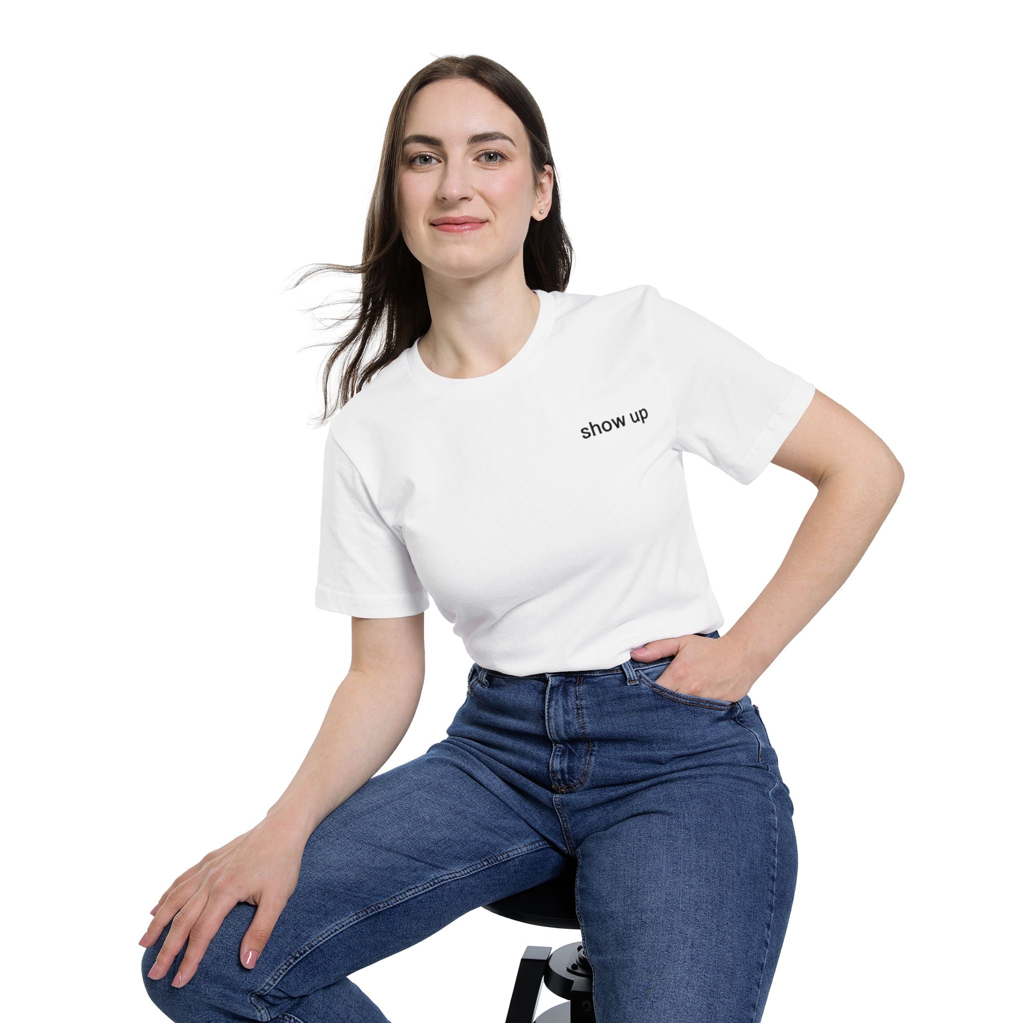 Show Up T-Shirt — Minimalist 'show up' Front & Inspirational Back Tee (Made in the USA Shirt)
