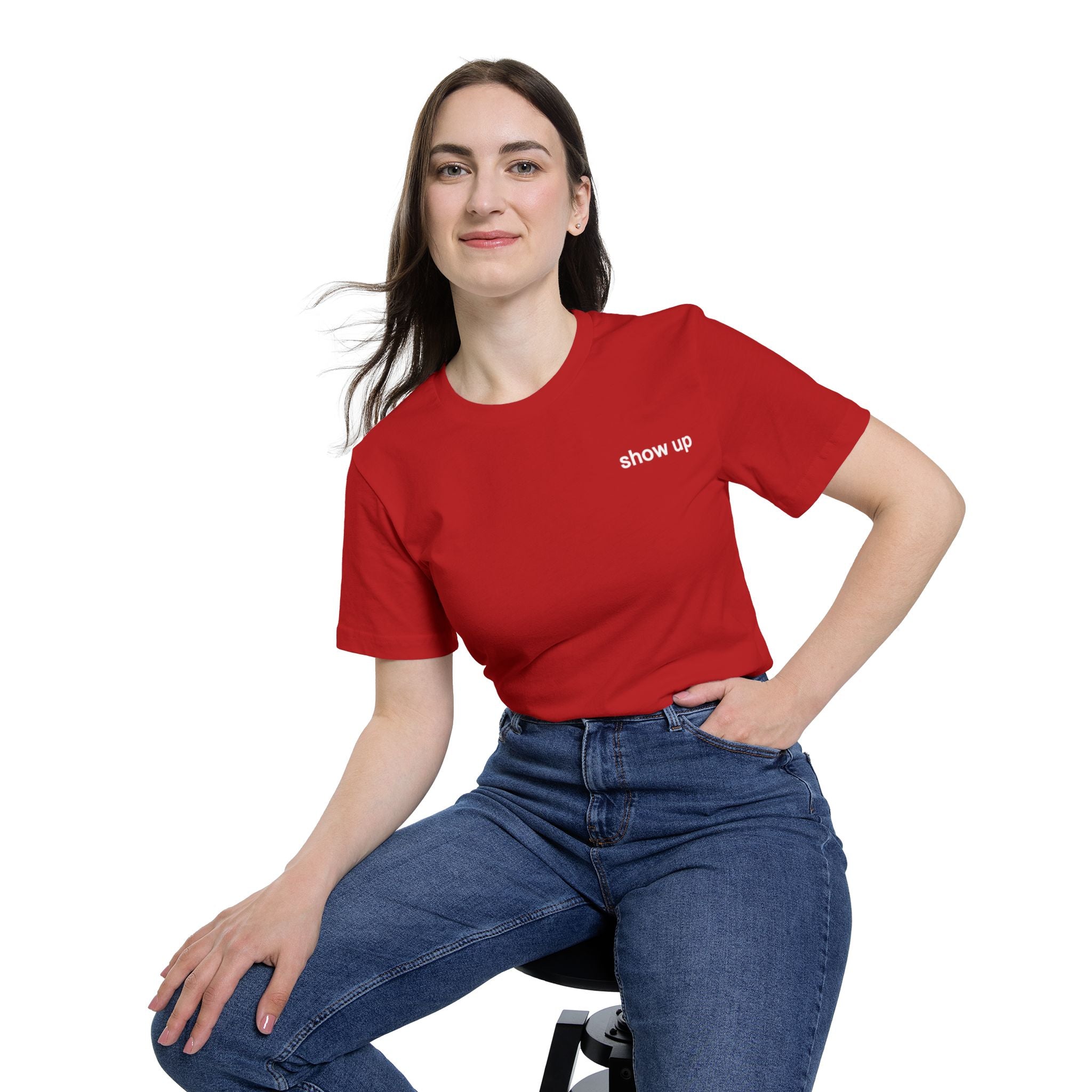 Show Up T-Shirt — Minimalist 'show up' Front & Inspirational Back Tee (Made in the USA Shirt)
